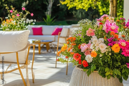 Wallpaper Mural A bright summer scene of a garden party at a stylish villa, featuring colorful flower arrangements and sunny outdoor seating, inviting relaxation and fun. Torontodigital.ca