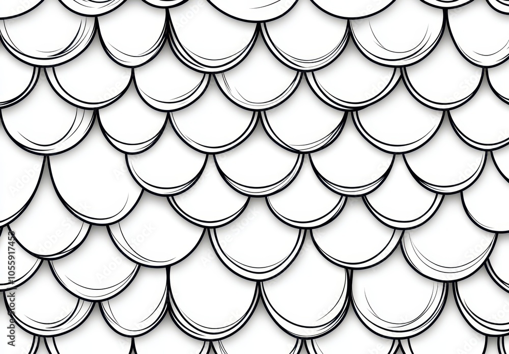 Abstract black and white scale pattern, resembling fish scales or shingles, creating a layered, repetitive design ideal for backgrounds or textures. Abstract black and white scale pattern, resembling fish scales or shingles, creating a layered, repetitive design ideal for backgrounds or textures.