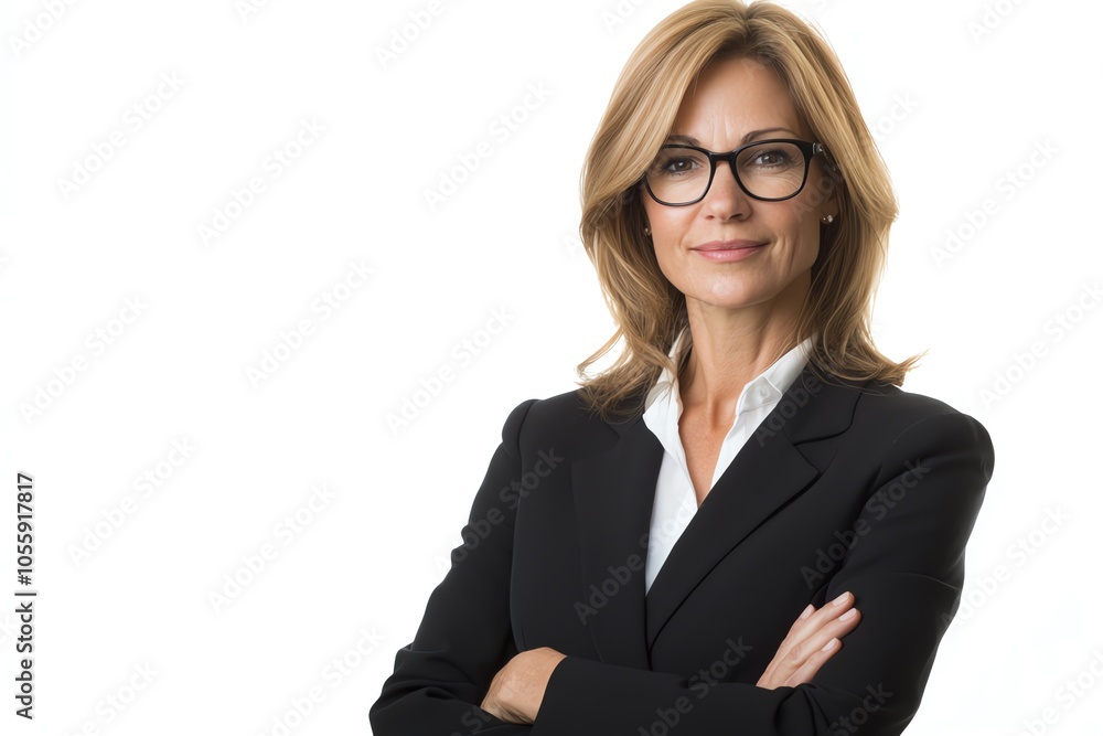 Confident businesswoman in formal attire, showcasing modern professionalism in a studio setting, with glasses and a serious expression. Confident businesswoman in formal attire, showcasing modern professionalism in a studio setting, with glasses and a serious expression.
