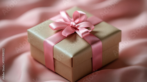 A beautiful gift close-up tied with a ribbon and a bow