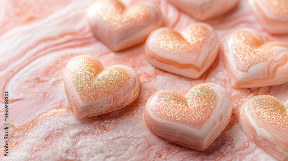 Heart-shaped cookies covered with icing close-up Heart-shaped cookies covered with icing close-up
