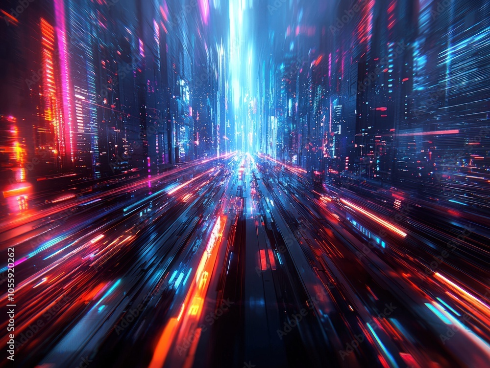 Futuristic Abstract Digital Landscape with Vibrant Neon Lights and Motion Blur Effects Futuristic Abstract Digital Landscape with Vibrant Neon Lights and Motion Blur Effects
