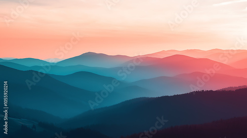 Serene mountain landscape at sunset with gradient hues