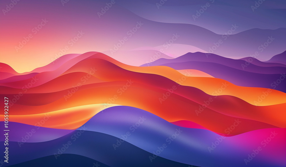 Vibrant sunset colors blend across rolling hills in a serene landscape at twilight Vibrant sunset colors blend across rolling hills in a serene landscape at twilight