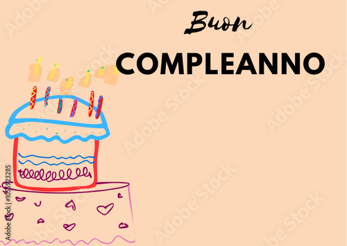 Cartolina Compleanno semplice illustrata disegnata a mano rosa