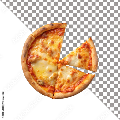 Pizza slices flying, isolated on white background.