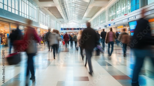 Blurred Motion of People Walking Through a Modern Interior Space