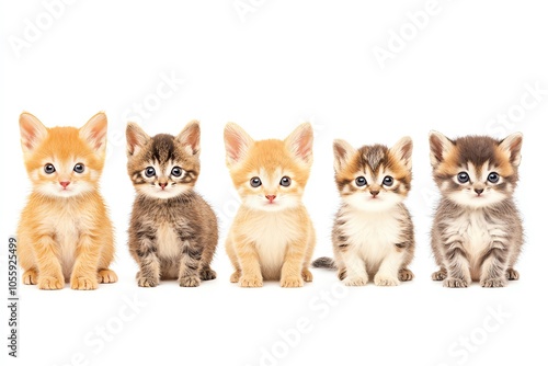 Wallpaper Mural Five adorable kittens sitting in a row, showcasing their playful and charming personalities, perfect for animal lovers. Torontodigital.ca
