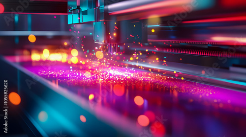 Colorful Sparks from a Laser Cutting Machine