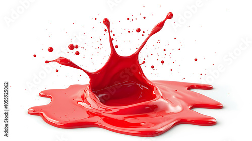 Vibrant red paint splash on a white background