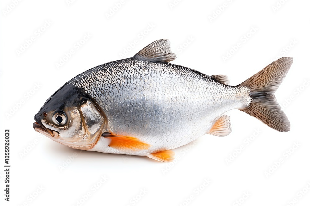 Fresh fish on a white background, showcasing its shiny scales and vibrant colors. Perfect for culinary or aquatic themes. Fresh fish on a white background, showcasing its shiny scales and vibrant colors. Perfect for culinary or aquatic themes.