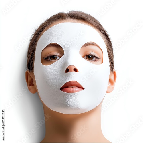 A serene woman wearing a facial mask, promoting beauty and skincare. Ideal for wellness, relaxation, and rejuvenation themes. photo