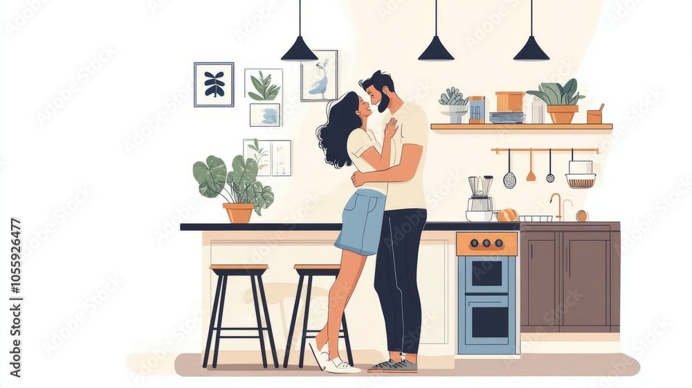 A couple is kissing in a kitchen A couple is kissing in a kitchen
