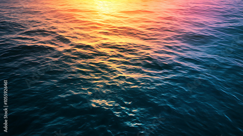 Serene ocean waves reflecting a colorful sunset photo