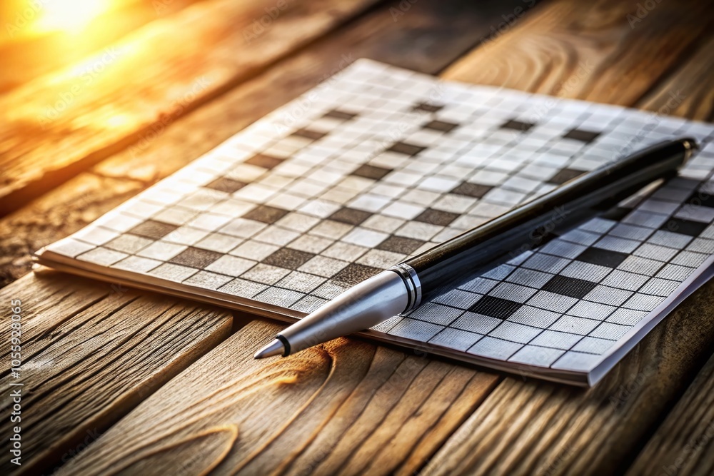 Fototapeta premium Semi-Solved Crossword Puzzle with Pen - Creative Conceptual Photography for Brain Teasers and Puzzles