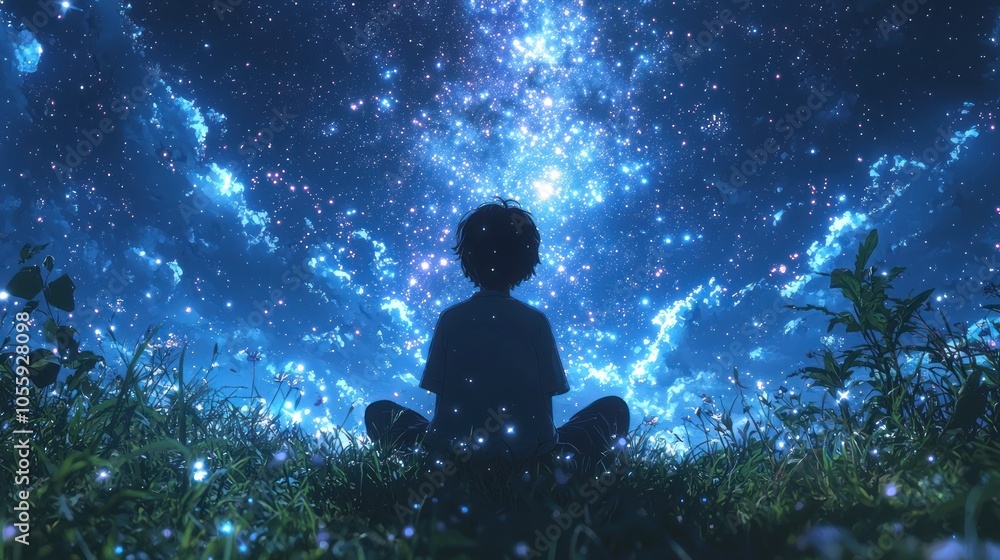 Silhouette of a Person Gazing at a Starry Night Sky Silhouette of a Person Gazing at a Starry Night Sky