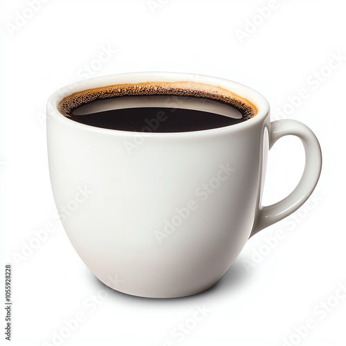 A fresh cup of black coffee in a white ceramic mug isolated on white background, conveying warmth and comfort for coffee lovers.