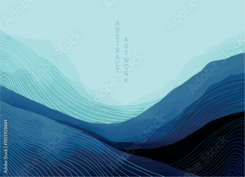 abstract japanese landscape on light background with gradient, semi watercolor	