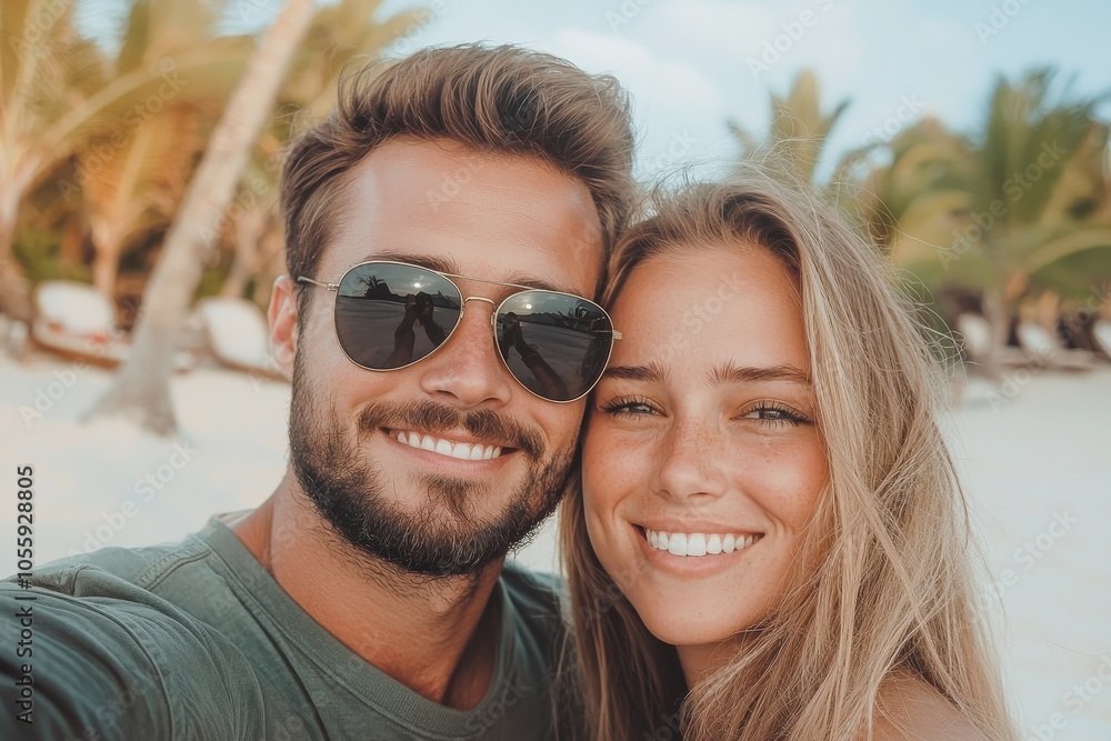 Romantic Beach Affection - Close-up Couple Selfie with Warm Glow Romantic Beach Affection - Close-up Couple Selfie with Warm Glow