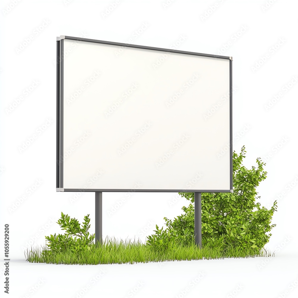 A blank billboard surrounded by lush greenery, perfect for advertising or announcements in an outdoor setting. A blank billboard surrounded by lush greenery, perfect for advertising or announcements in an outdoor setting.
