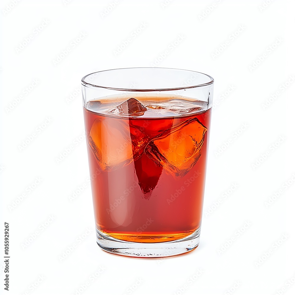 A refreshing drink in a glass with ice cubes isolated on white background, perfect for summer gatherings and casual sipping pleasure. A refreshing drink in a glass with ice cubes isolated on white background, perfect for summer gatherings and casual sipping pleasure.