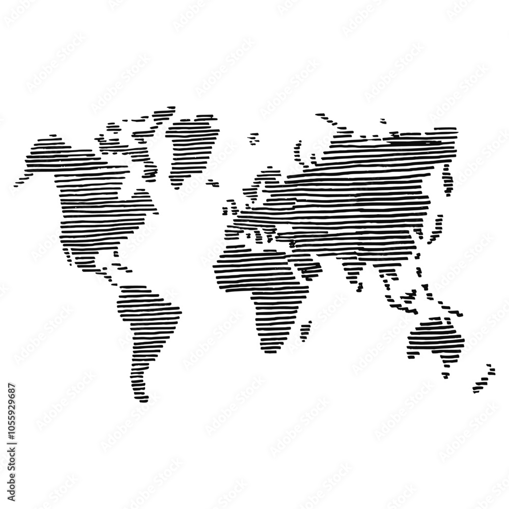 custom made wallpaper toronto digitalIllustration of the world map made with hand drawn lines isolated on white - Vector flat style drawing planisphere