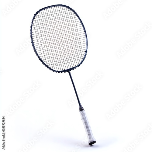 A high-quality badminton racket with a sleek design isolated on white background, perfect for enthusiasts and professionals in the sport of badminton.