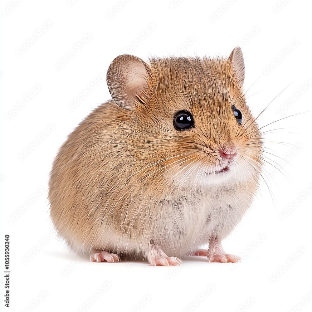 Cute brown hamster with large eyes, sitting calmly, showcasing its adorable features and fluffy fur against a white background. Cute brown hamster with large eyes, sitting calmly, showcasing its adorable features and fluffy fur against a white background.