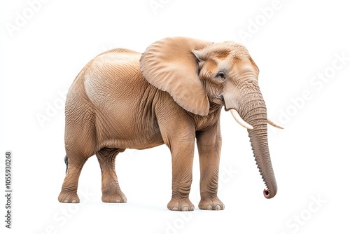 A majestic elephant stands gracefully against a clean white background, showcasing its size and unique features.