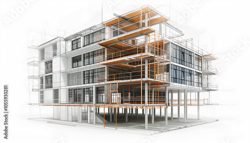 Fototapeta Naklejka Na Ścianę i Meble -  Esquisse d'architecte d'un projet d'un bel immeuble en construction