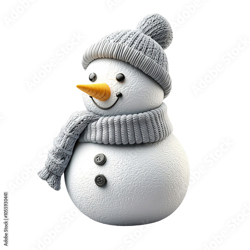 a snowman 3D icon holiday season classic design with hat and scarf isolated on white and transparent background photo