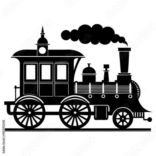 Christmas Victorian vintage Steam Engine black silhouette vector illustration