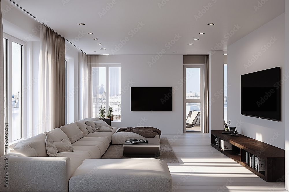 Minimalist modern interior design bright apartment with an open plan in Scandinavian style Minimalist modern interior design bright apartment with an open plan in Scandinavian style