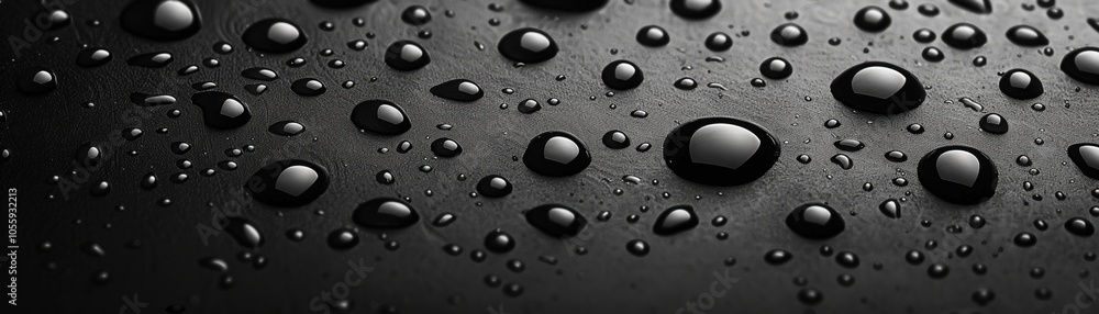 The image is a close up of a black surface with many small drops of water on it The image is a close up of a black surface with many small drops of water on it