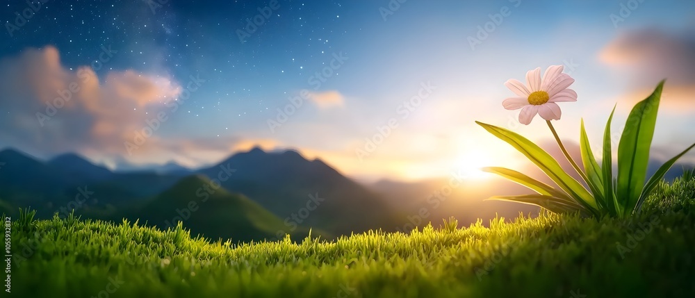 Glowing Milky Way galaxy shining brightly over a secluded tranquil valley landscape with soft rolling hills and lush vegetation under the starry night sky A peaceful Glowing Milky Way galaxy shining brightly over a secluded tranquil valley landscape with soft rolling hills and lush vegetation under the starry night sky A peaceful