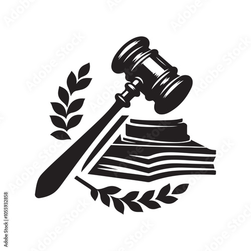 The Hammer of the Court Silhouette Vector | Scales of Justice Clipart for Legal Designs