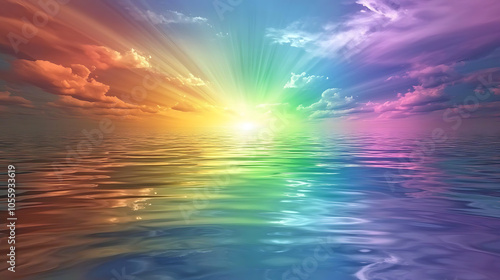 Vibrant sunset reflecting on tranquil ocean waters