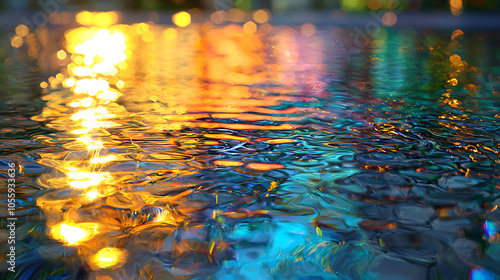 Colorful reflections on a shimmering water surface