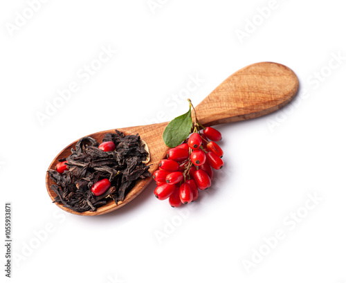 Dried tea with barberry( berberis) fruits photo