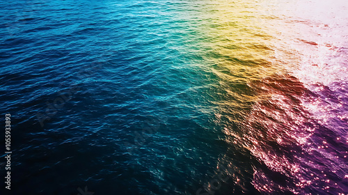 Vibrant ocean waves reflecting colorful sunlight