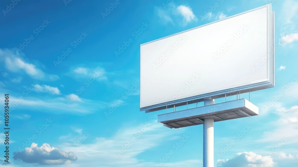 High-resolution billboard with blue sky, realistic 3D illustration, perfect for outdoor marketing concept High-resolution billboard with blue sky, realistic 3D illustration, perfect for outdoor marketing concept