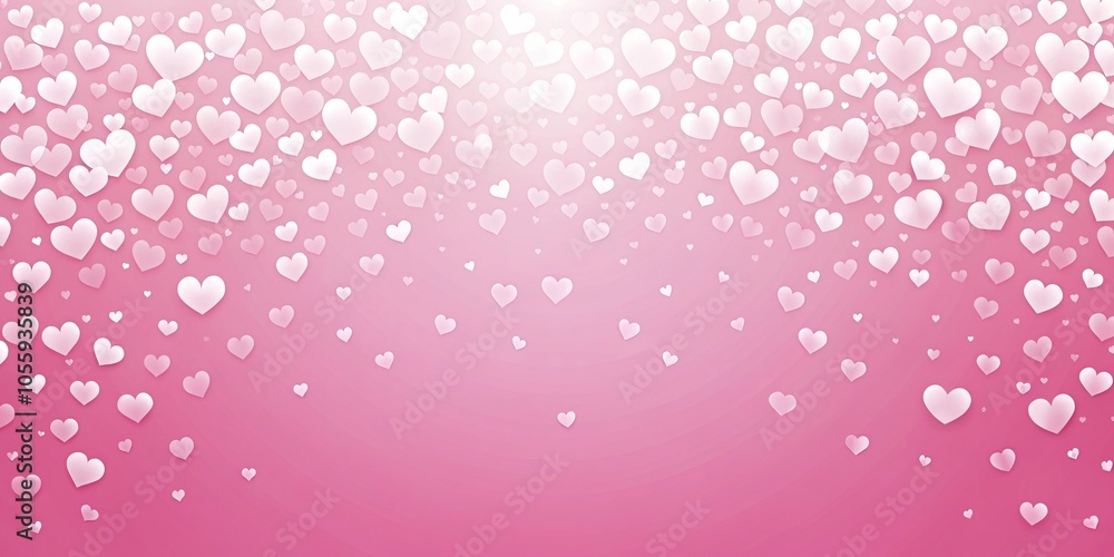 pink and white panoramic background with small white hearts on the left side pink and white panoramic background with small white hearts on the left side
