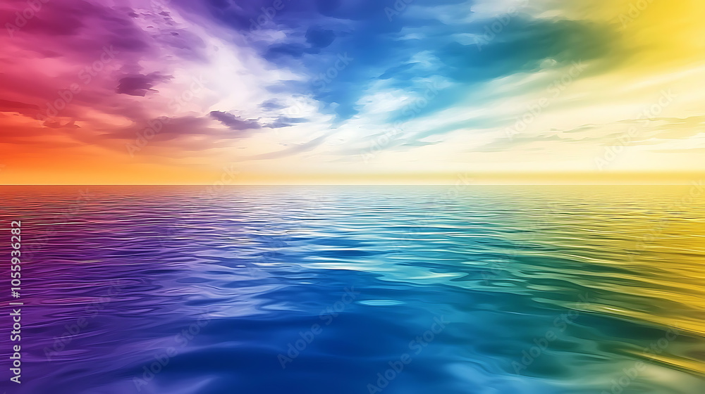 Obraz premium Vibrant sunset over a tranquil ocean landscape