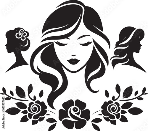 silhouette of a beauty girl with flowers