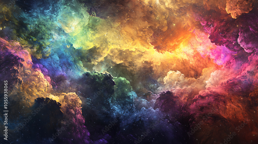Vibrant cosmic nebula with colorful clouds and stars Vibrant cosmic nebula with colorful clouds and stars