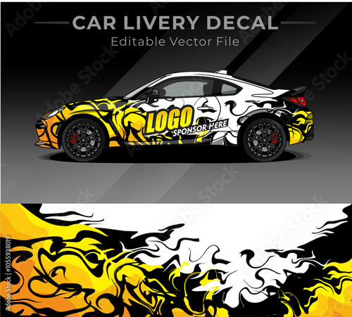 Car livery with Halloween theme. Car warp decal with white, black, yellow color. Editable Vector