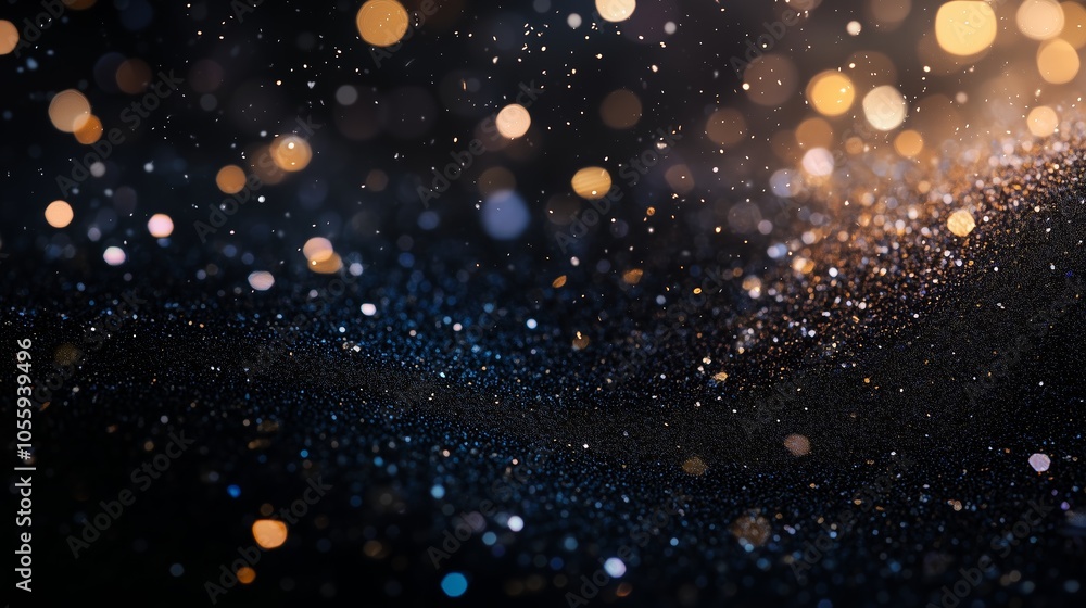 Glittering bokeh lights create a mesmerizing background with shimmering colors and textures in a dark setting Glittering bokeh lights create a mesmerizing background with shimmering colors and textures in a dark setting