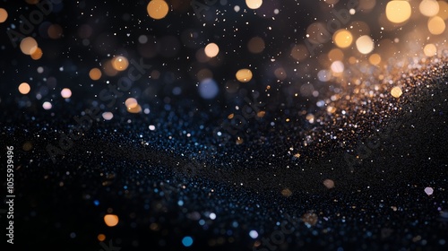 Glittering bokeh lights create a mesmerizing background with shimmering colors and textures in a dark setting