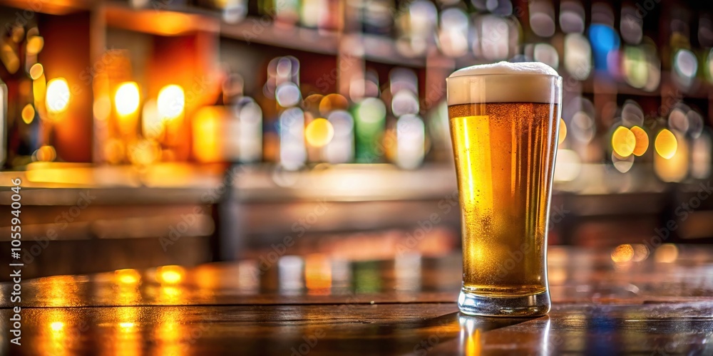 Pint of light beer on bar stand Pint of light beer on bar stand
