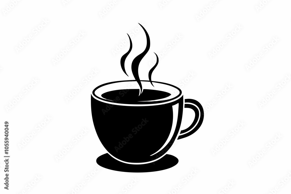 Hot Coffee Cup Silhouette Vector with Steam Hot Coffee Cup Silhouette Vector with Steam